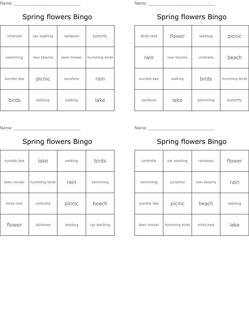 Spring flowers Bingo