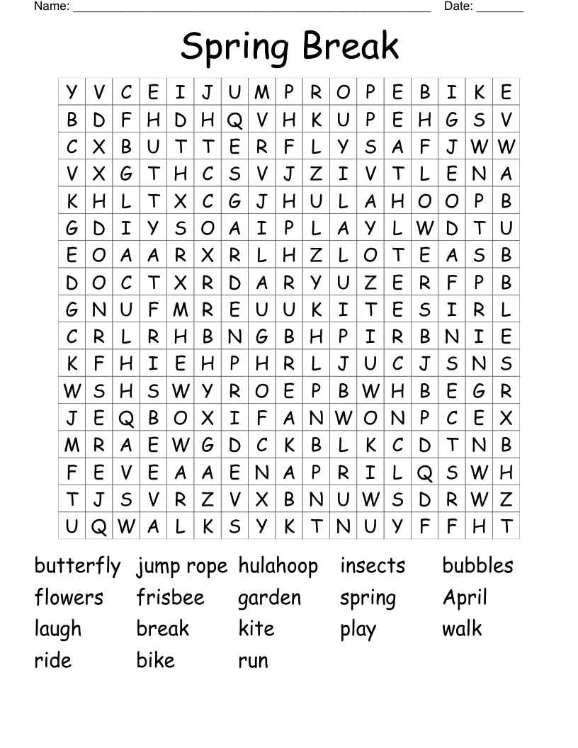 Spring Break Word Search