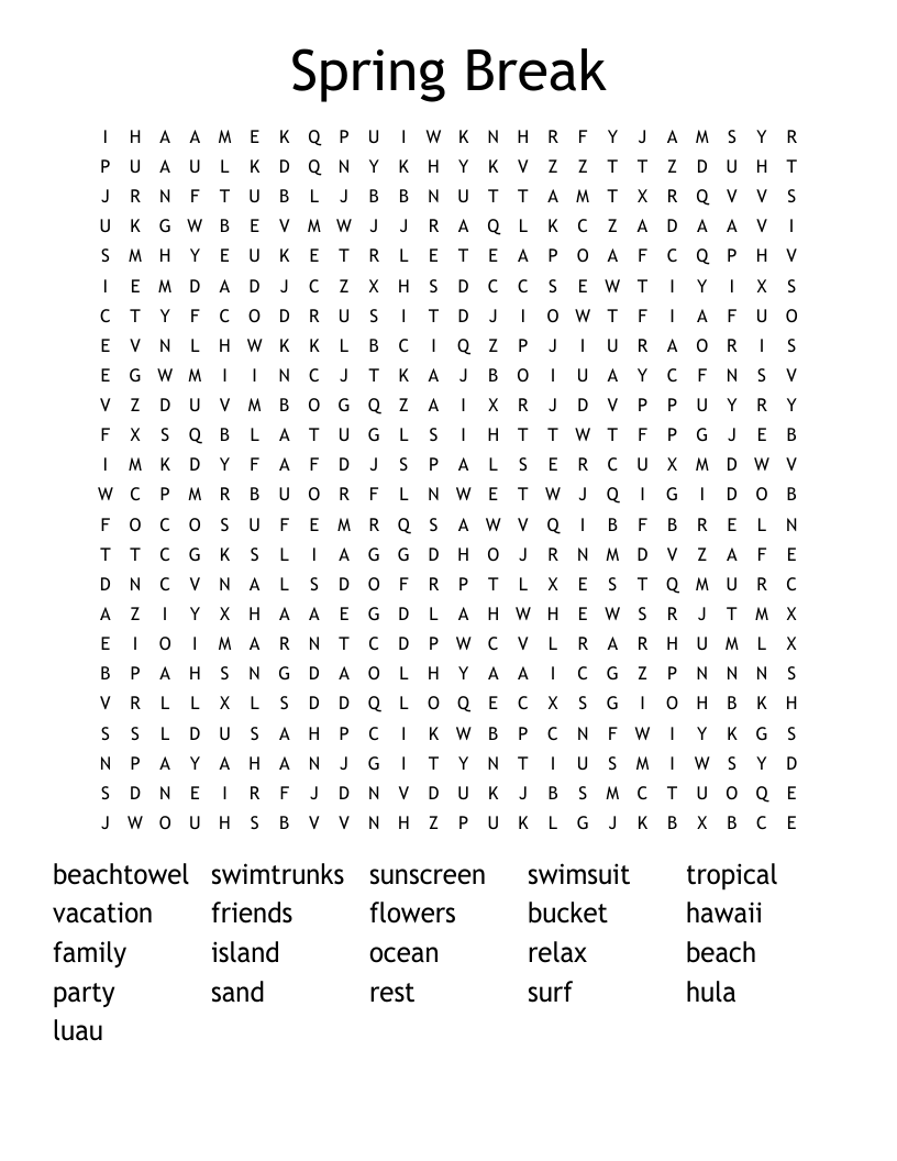 Spring Break Word Search