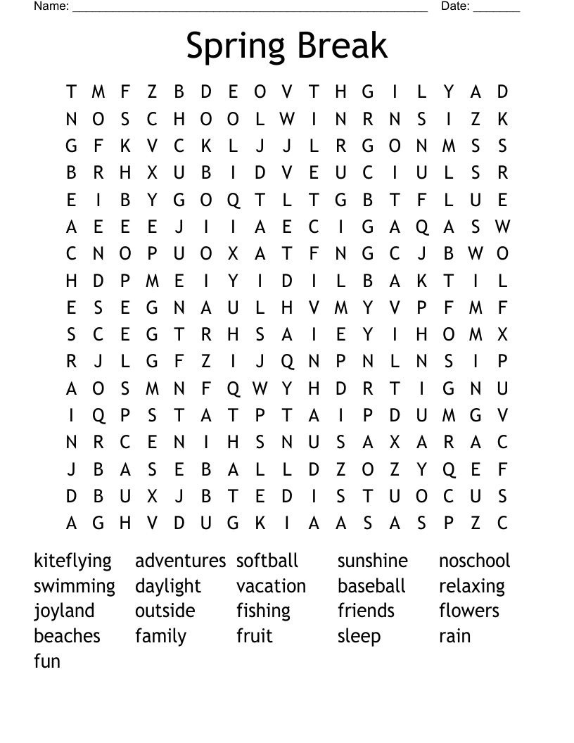 Spring Break Word Search