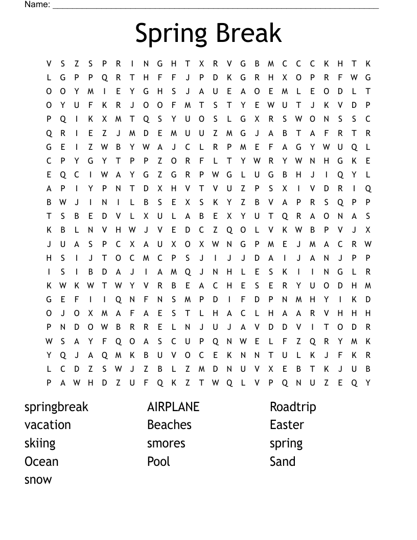 Spring Break Word Search