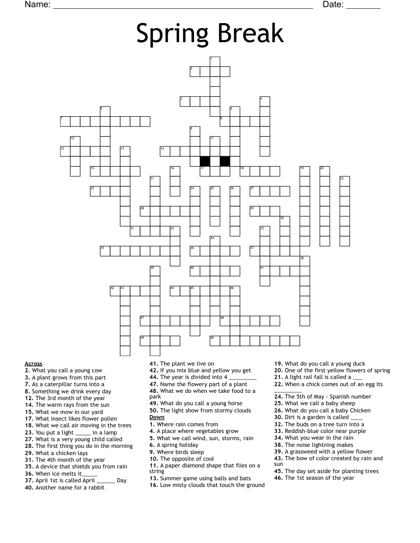 Spring Break Crossword