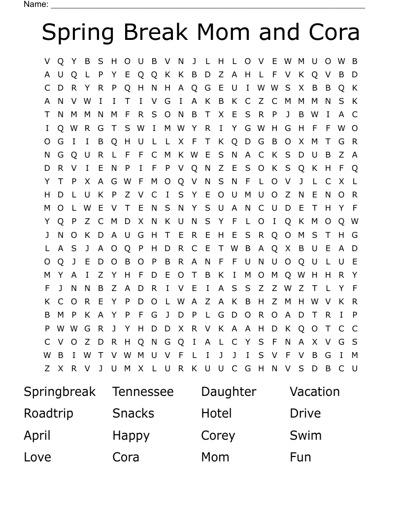 Spring Break Mom and Cora Word Search