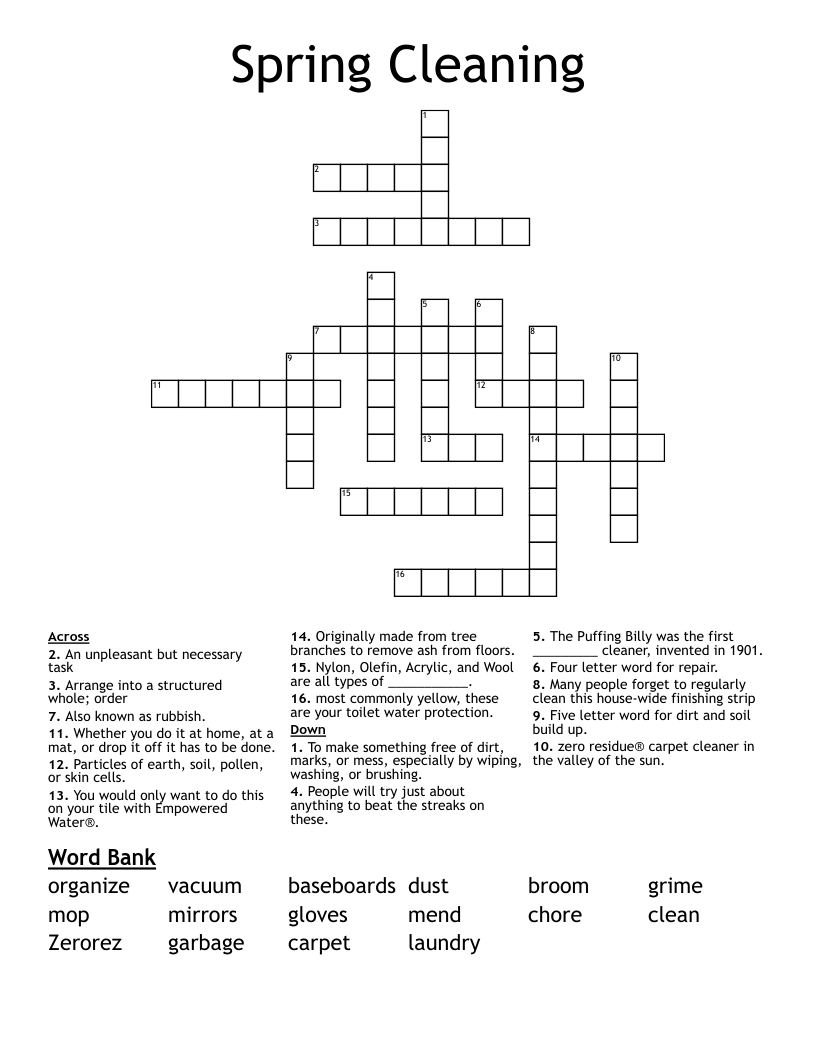 Spring Cleaning Crossword