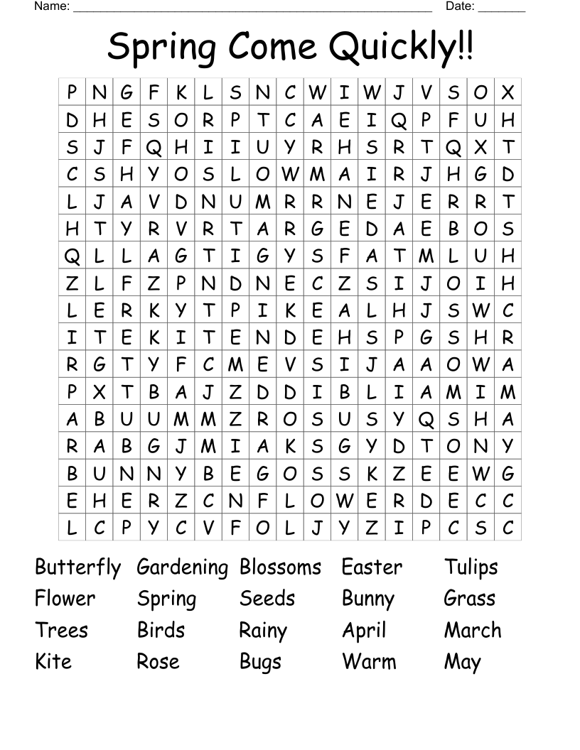 Spring Come Quickly!! Word Search
