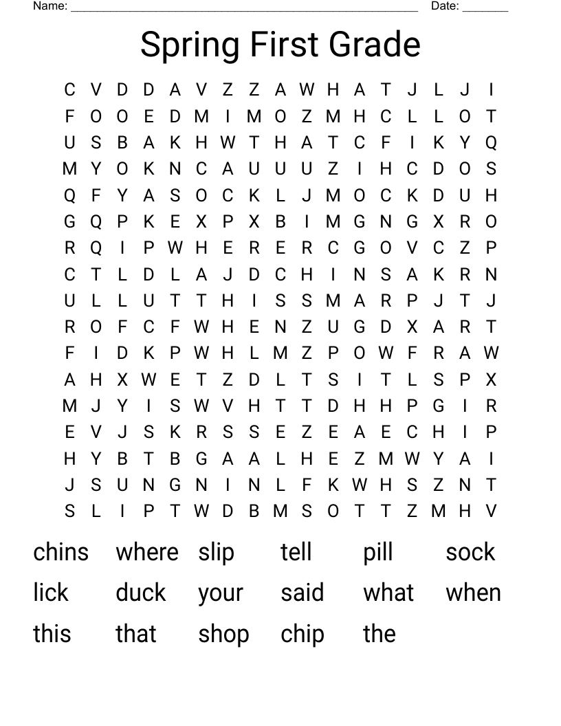 Spring First Grade Word Search