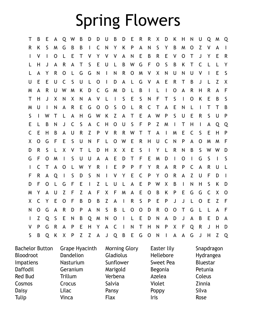 Spring Flowers Word Search