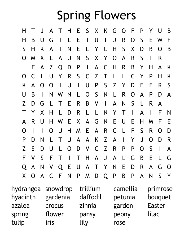 Spring Flowers Word Search