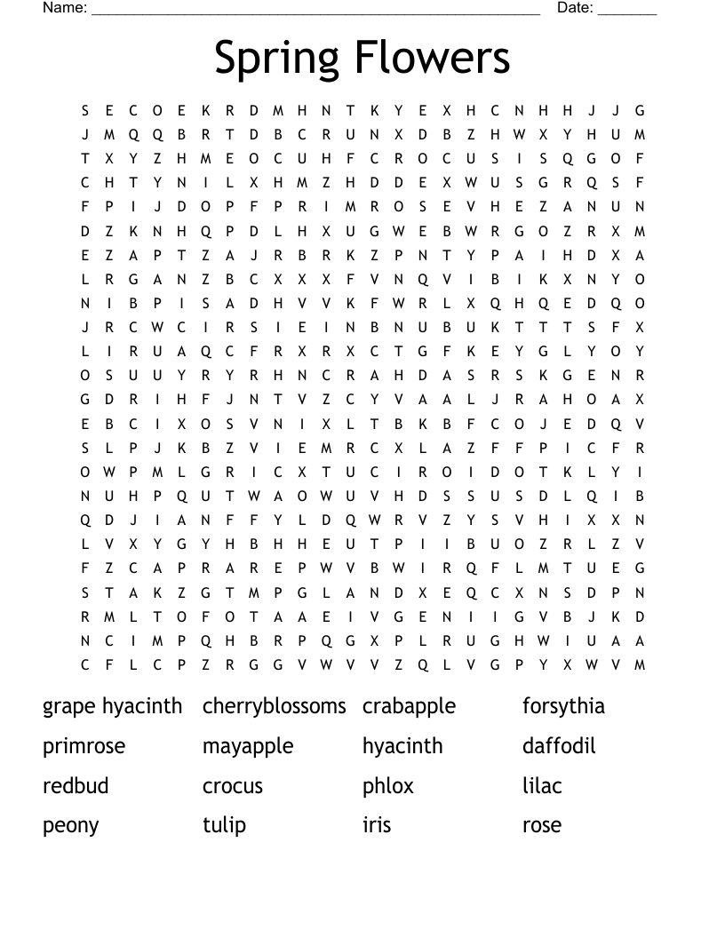 Spring Flowers Word Search