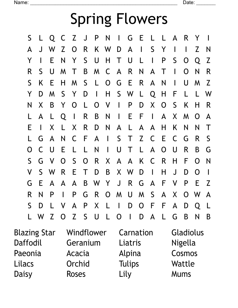 Spring Flowers Word Search