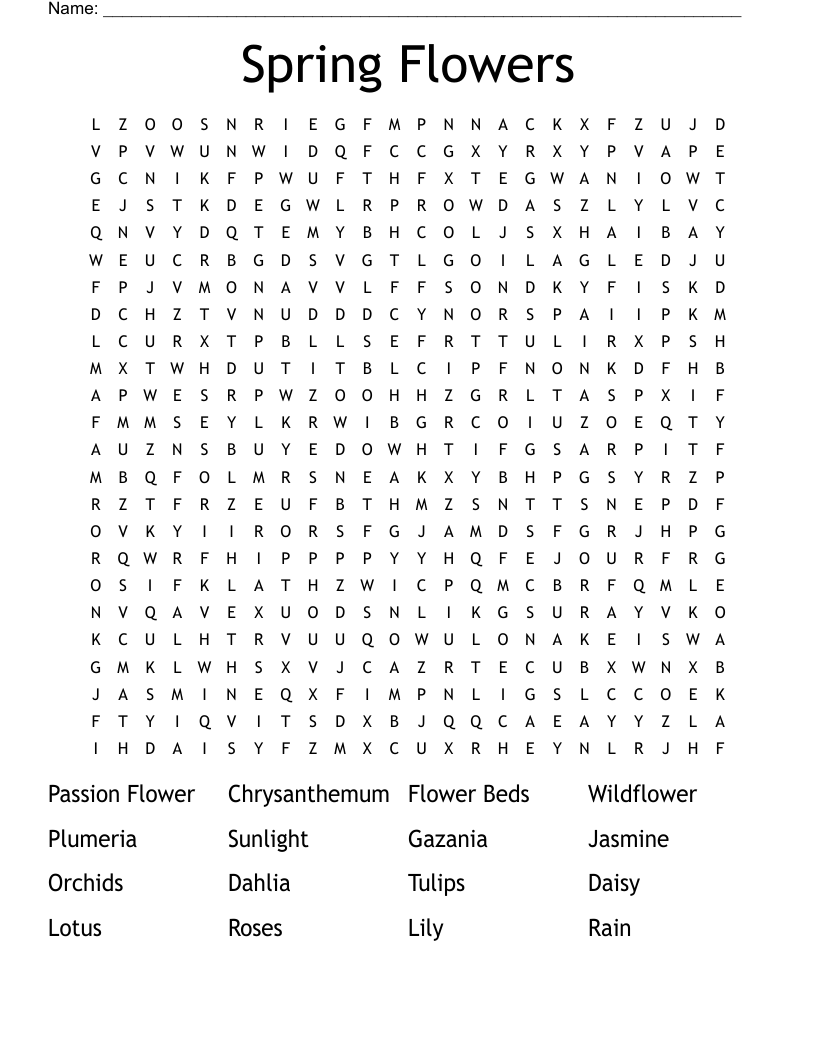 Spring Flowers  Word Search
