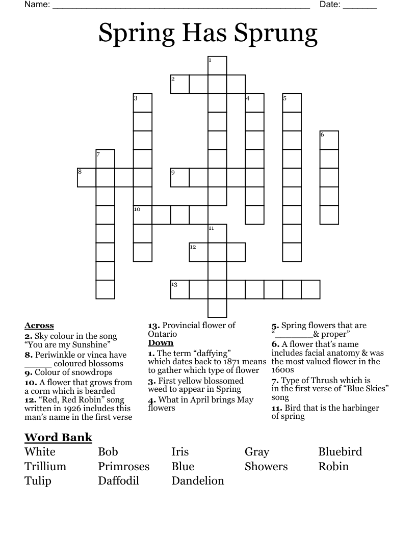 Spring Has Sprung Crossword