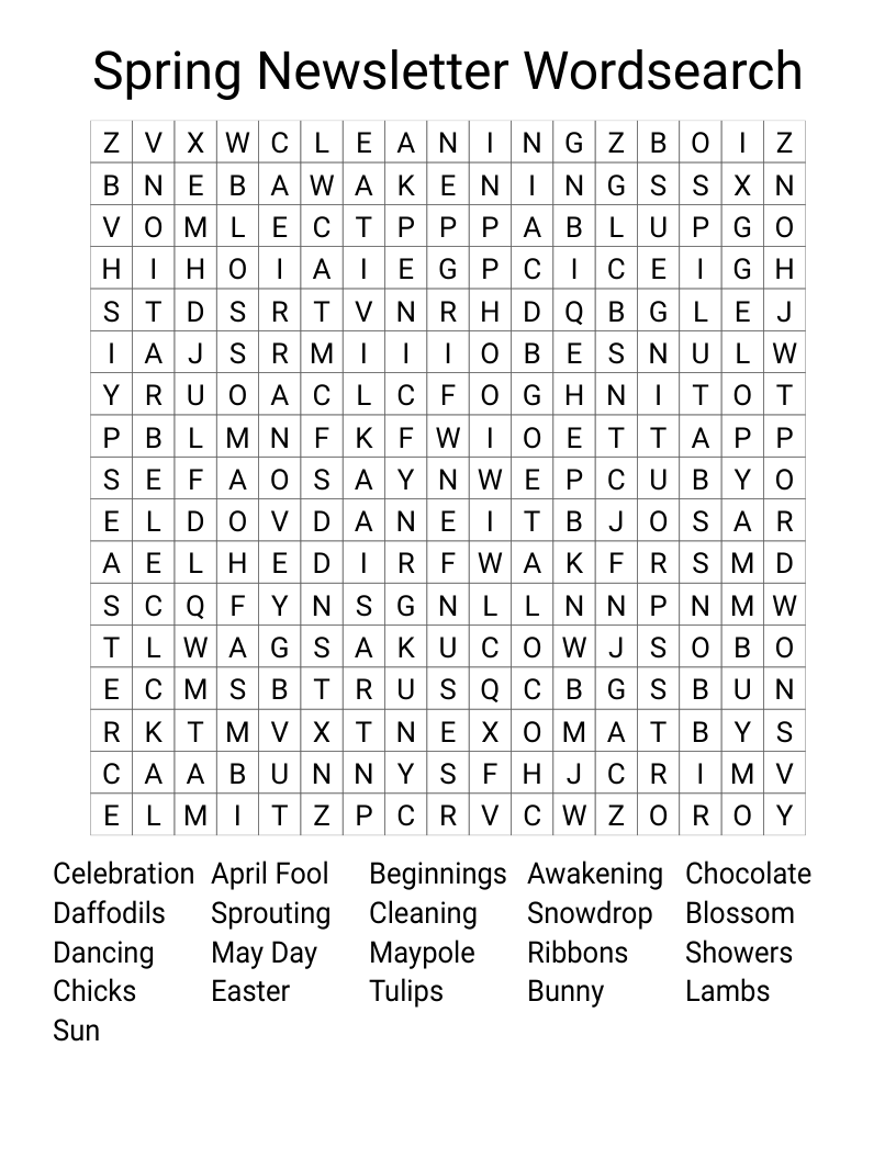 Spring Newsletter Wordsearch