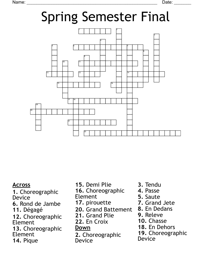 Spring Semester Final Crossword