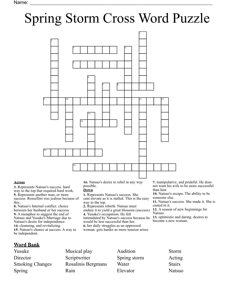 Spring Storm Cross Word Puzzle