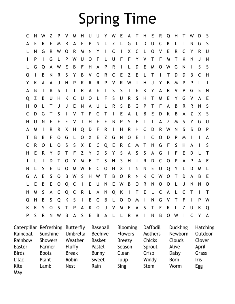 Spring Time Word Search