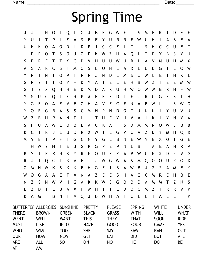 Spring Time Word Search