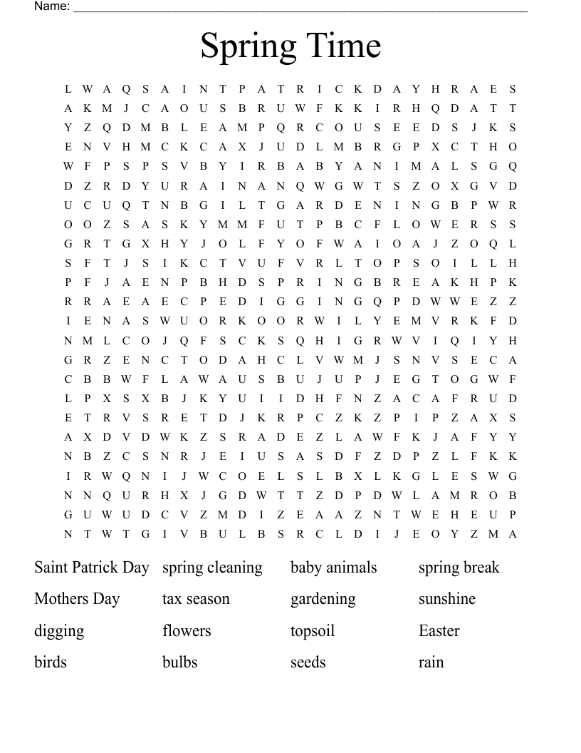 Spring Time Word Search