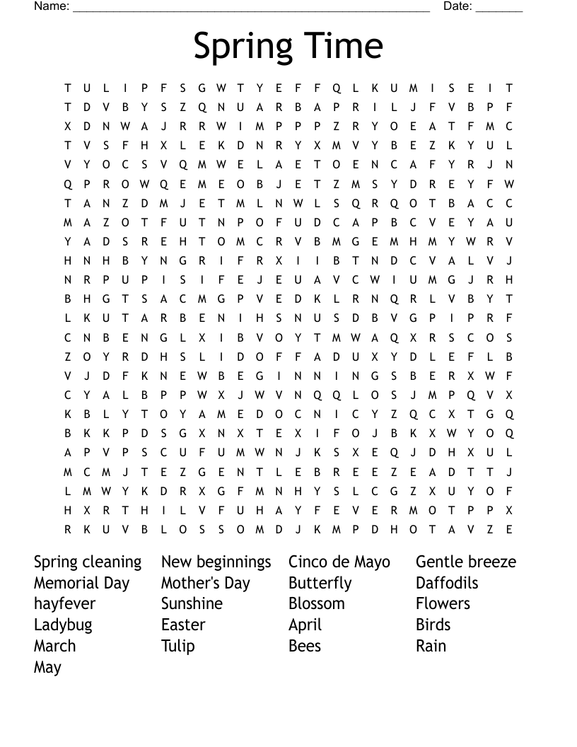 Spring Time Word Search
