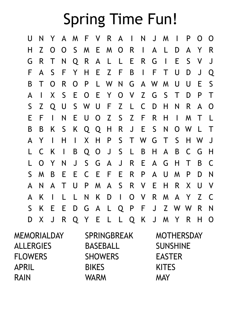 Spring Time Fun! Word Search