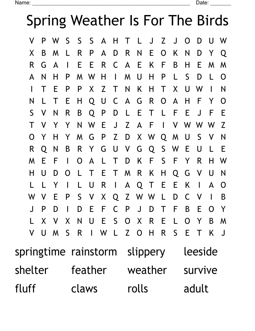 Spring Weather Is For The Birds Word Search