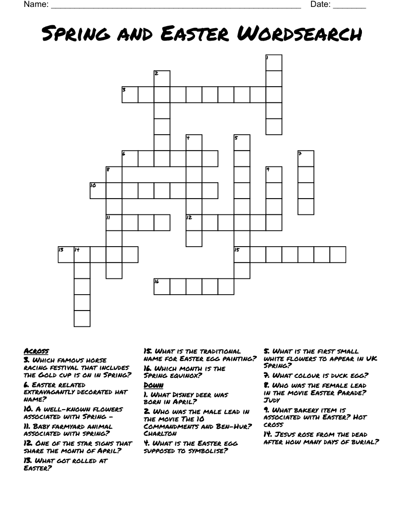 Spring and Easter Wordsearch Crossword