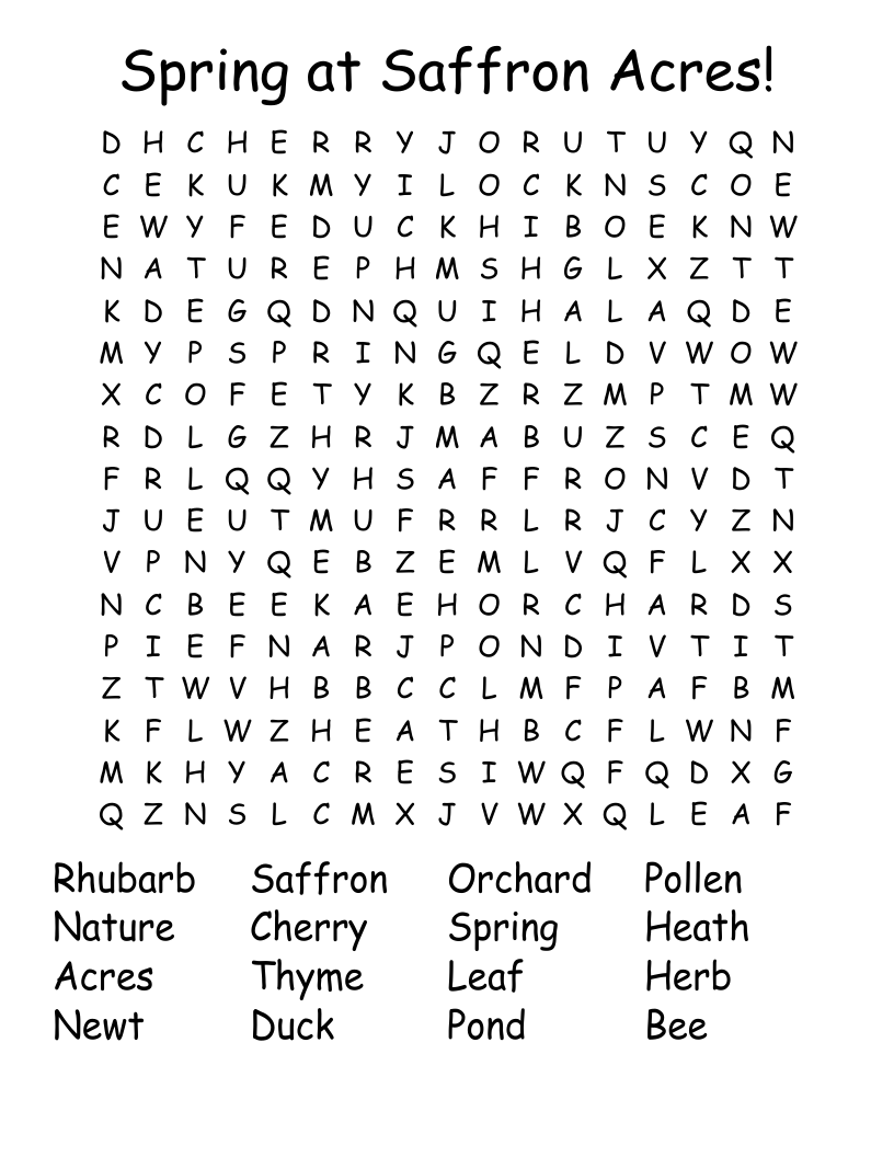 Spring at Saffron Acres! Word Search