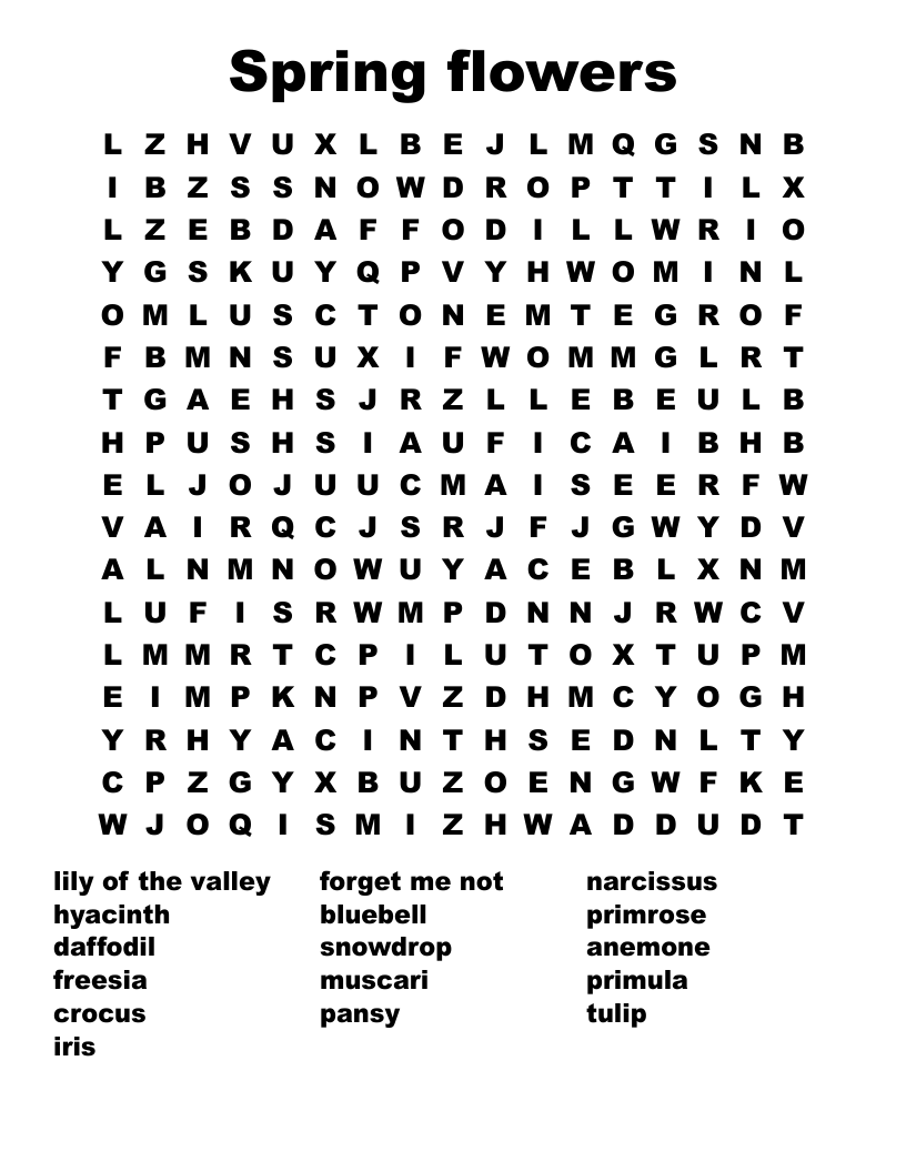 Spring flowers Word Search