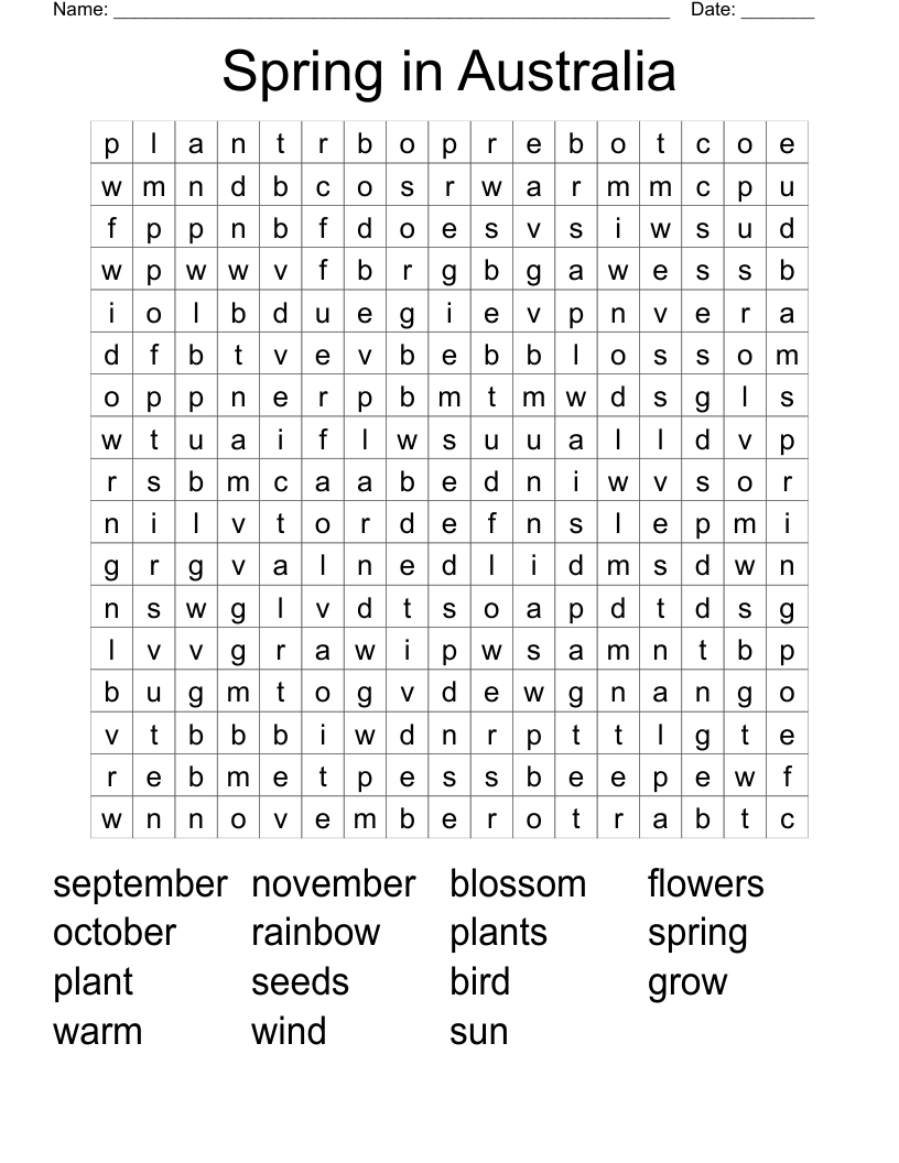 Spring in Australia Word Search