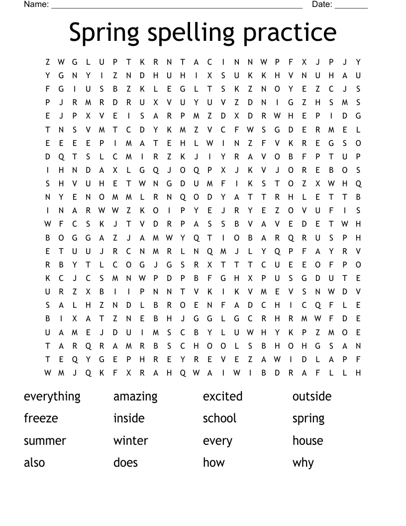 Spring spelling practice Word Search