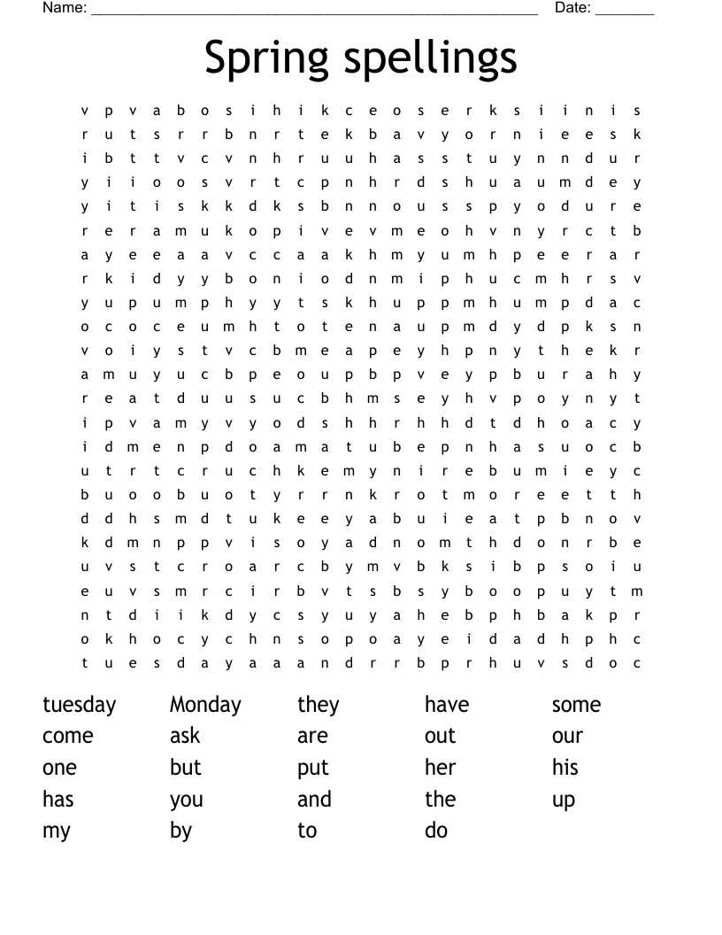 Spring spellings Word Search