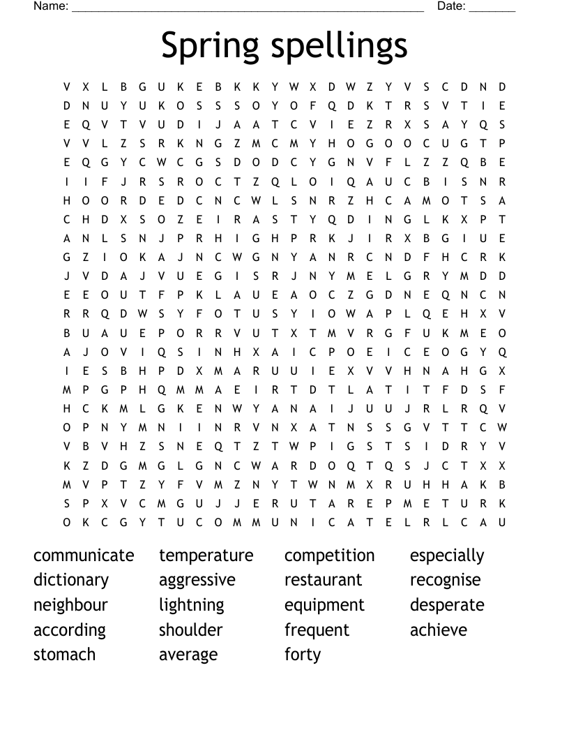 Spring spellings Word Search