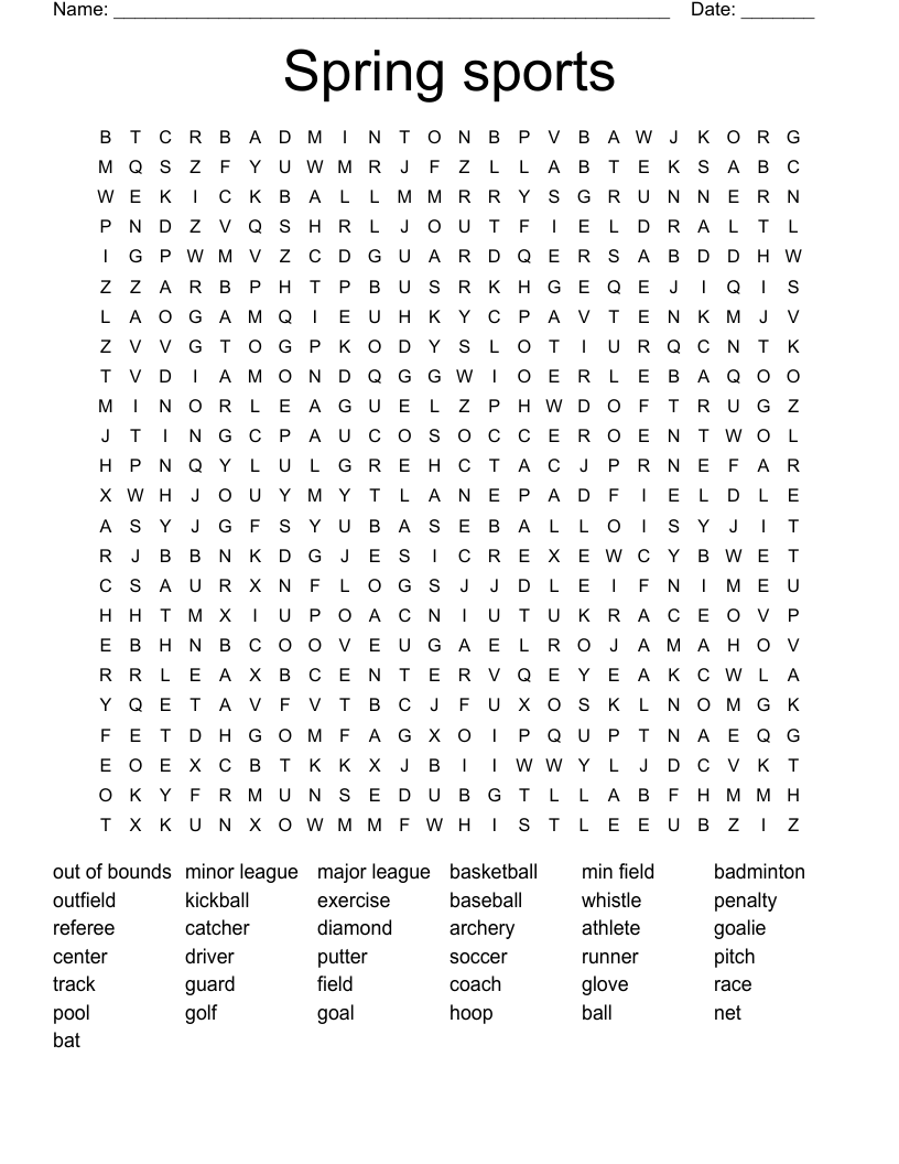 Spring sports Word Search