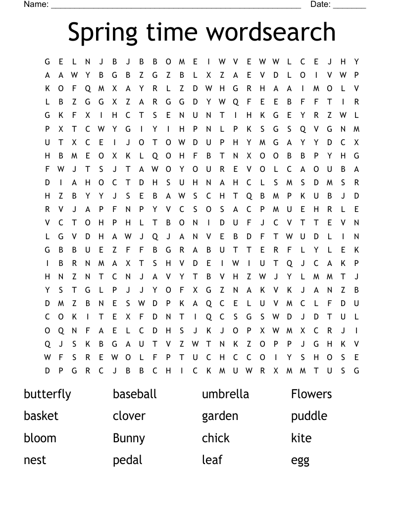 Spring time wordsearch