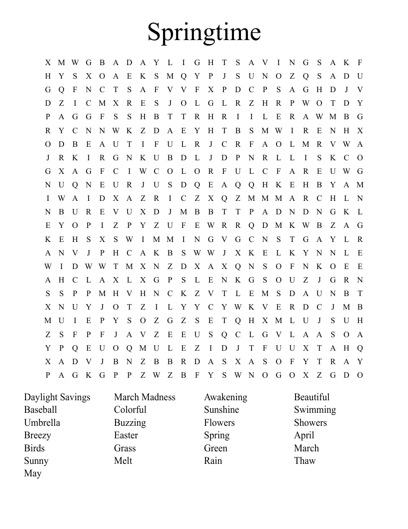 Springtime Word Search