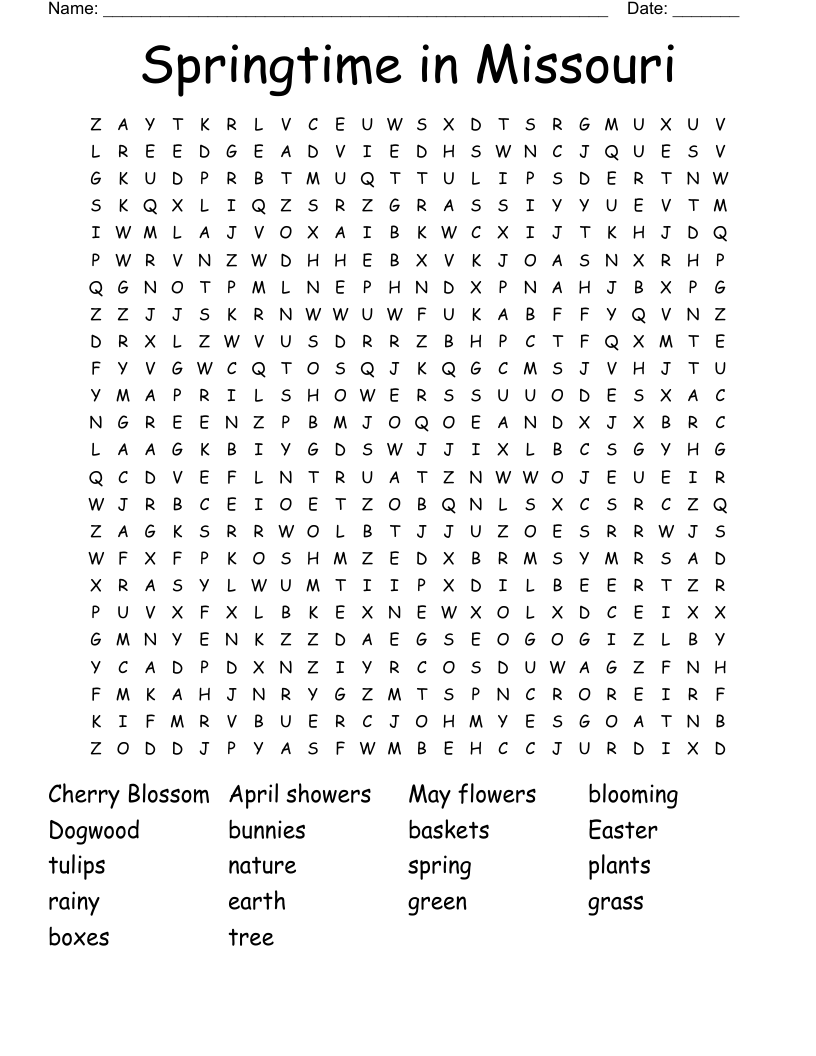 Springtime in Missouri Word Search