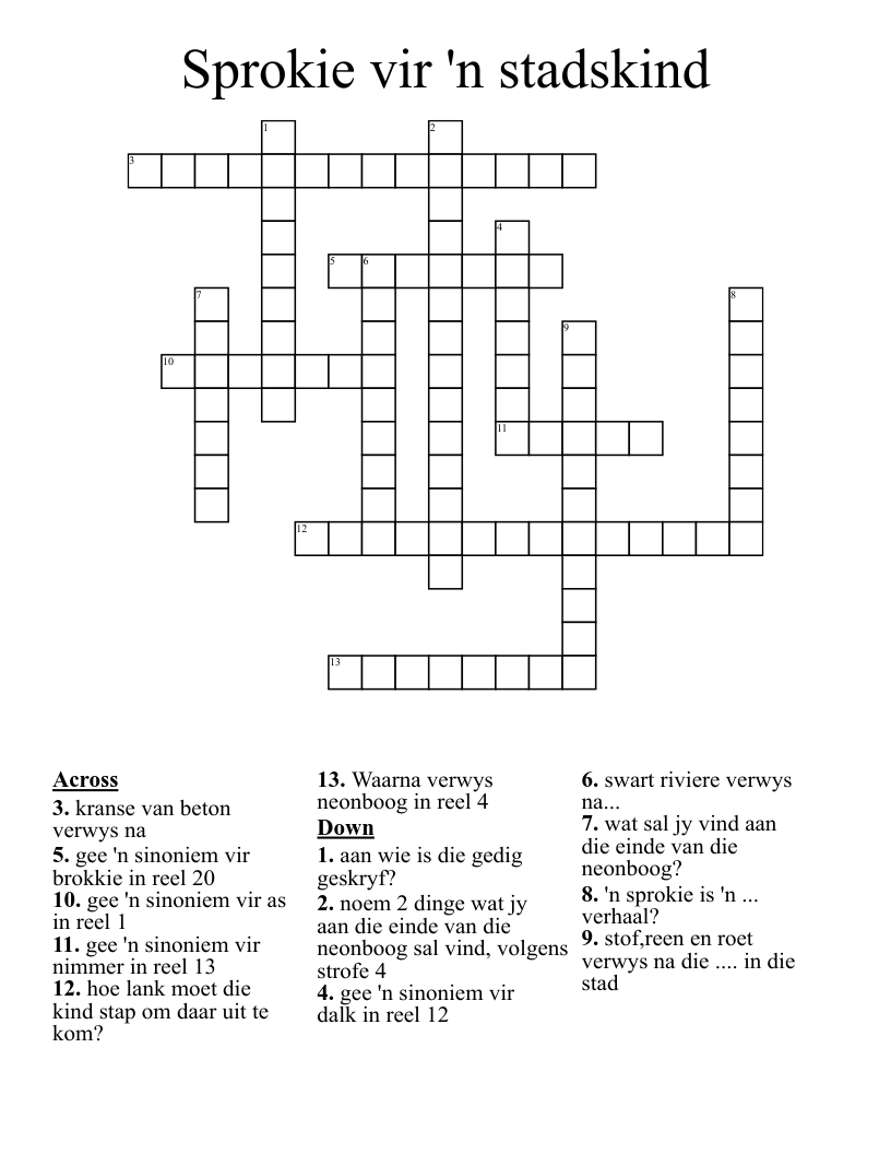 Sprokie vir 'n stadskind Crossword