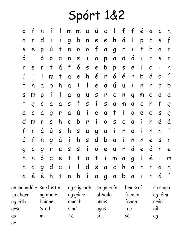 Spórt 1&2 Word Search