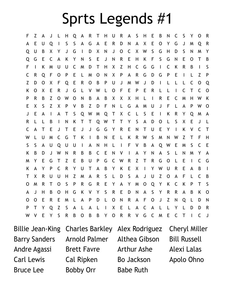 Sprts Legends #1 Word Search