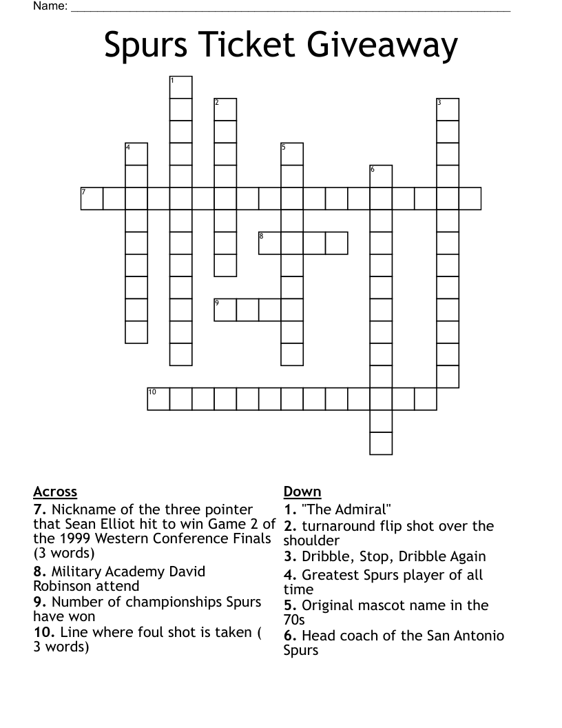 Spurs Ticket Giveaway Crossword