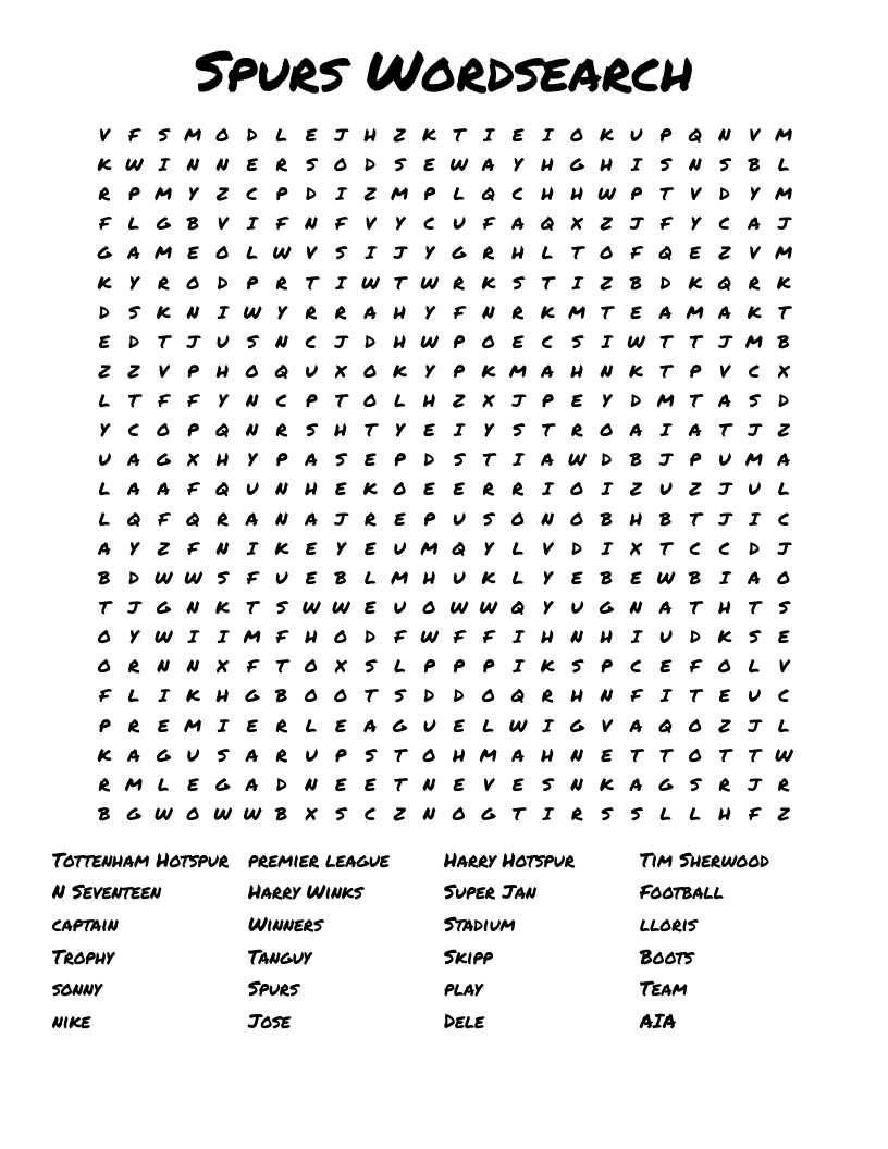 Spurs Wordsearch 