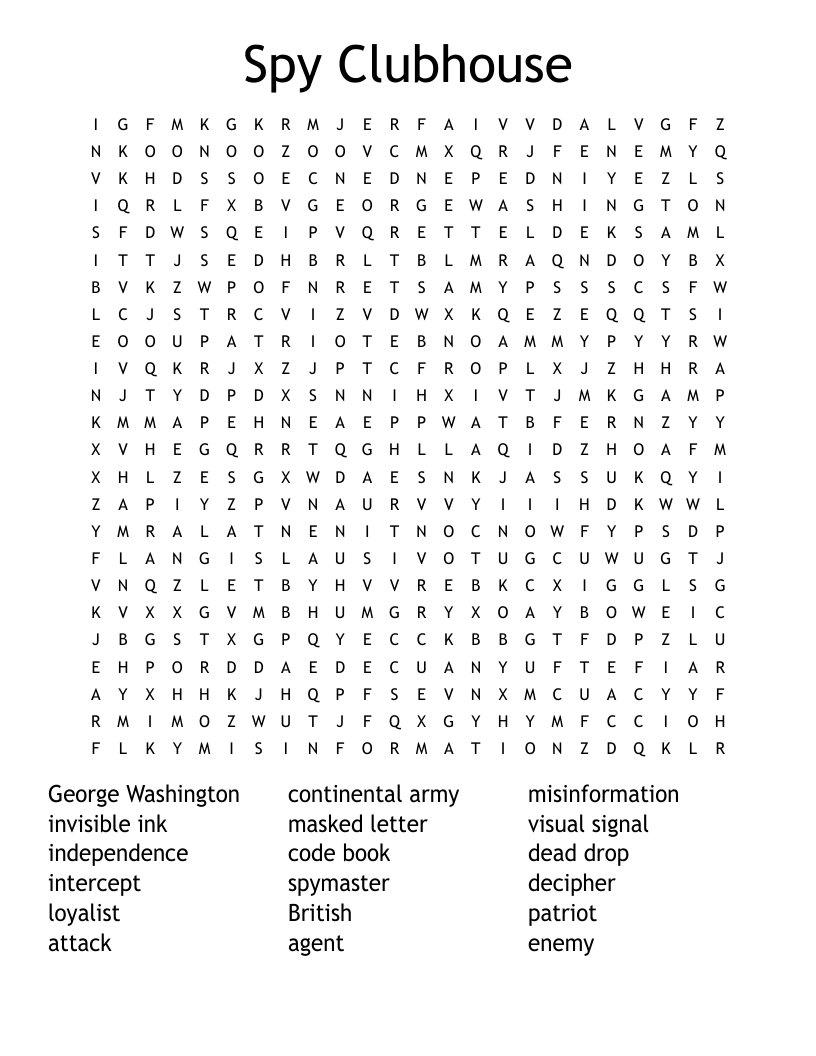 Spy Clubhouse Word Search