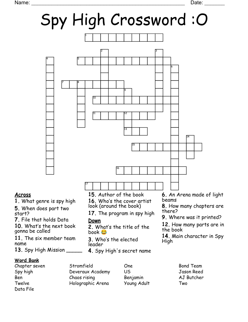 Spy High Crossword :O