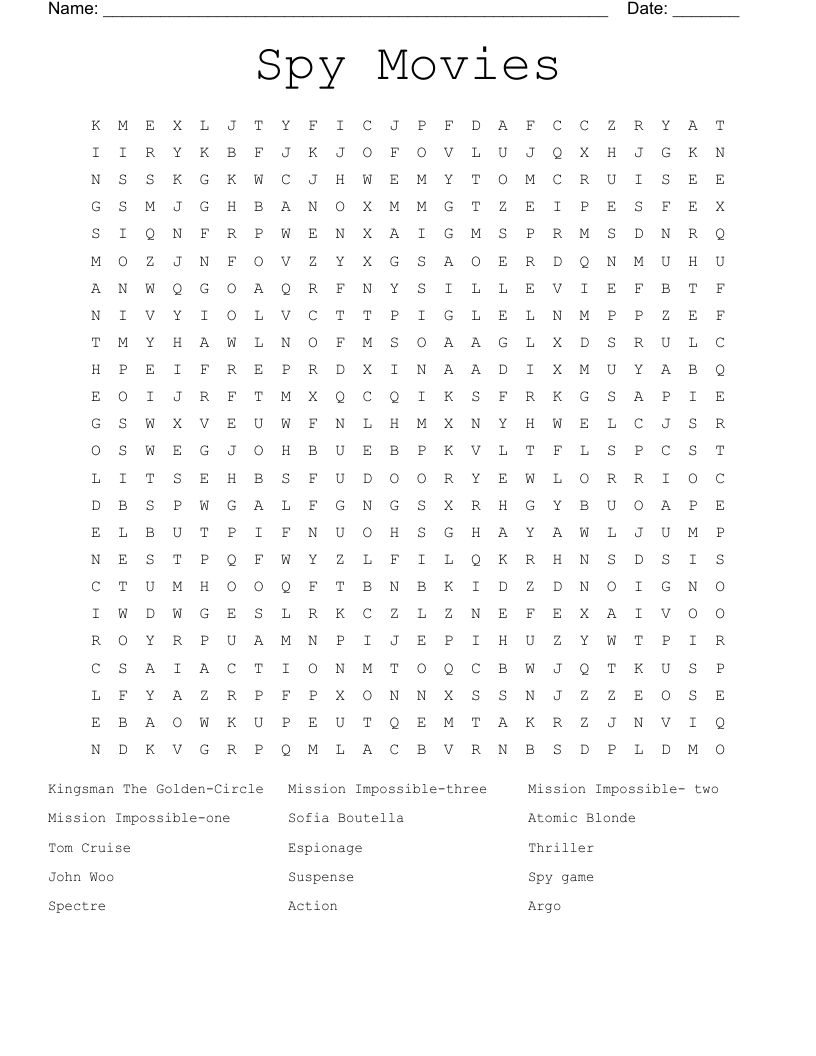Spy Movies Word Search