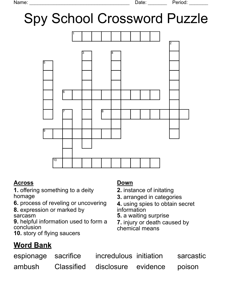 Spy School Crossword Puzzle