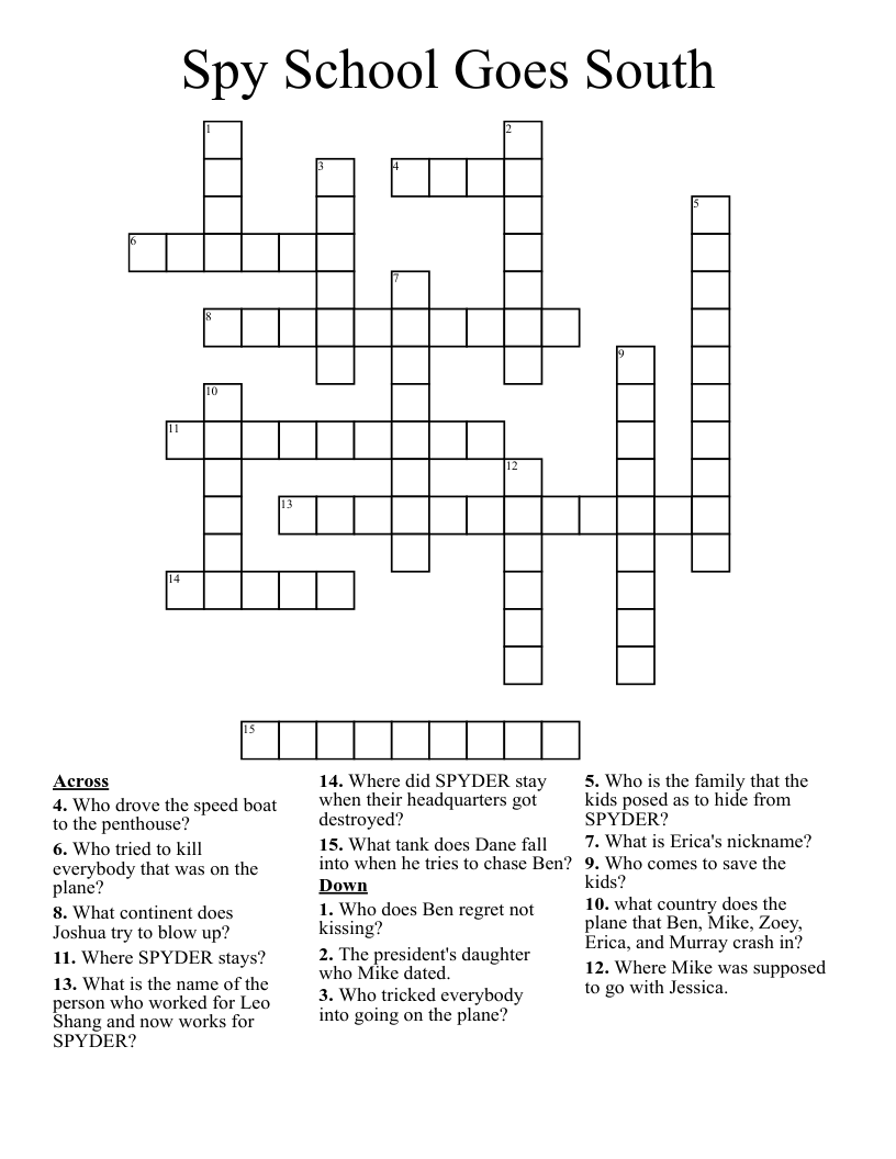 Spy School Goes South  Crossword