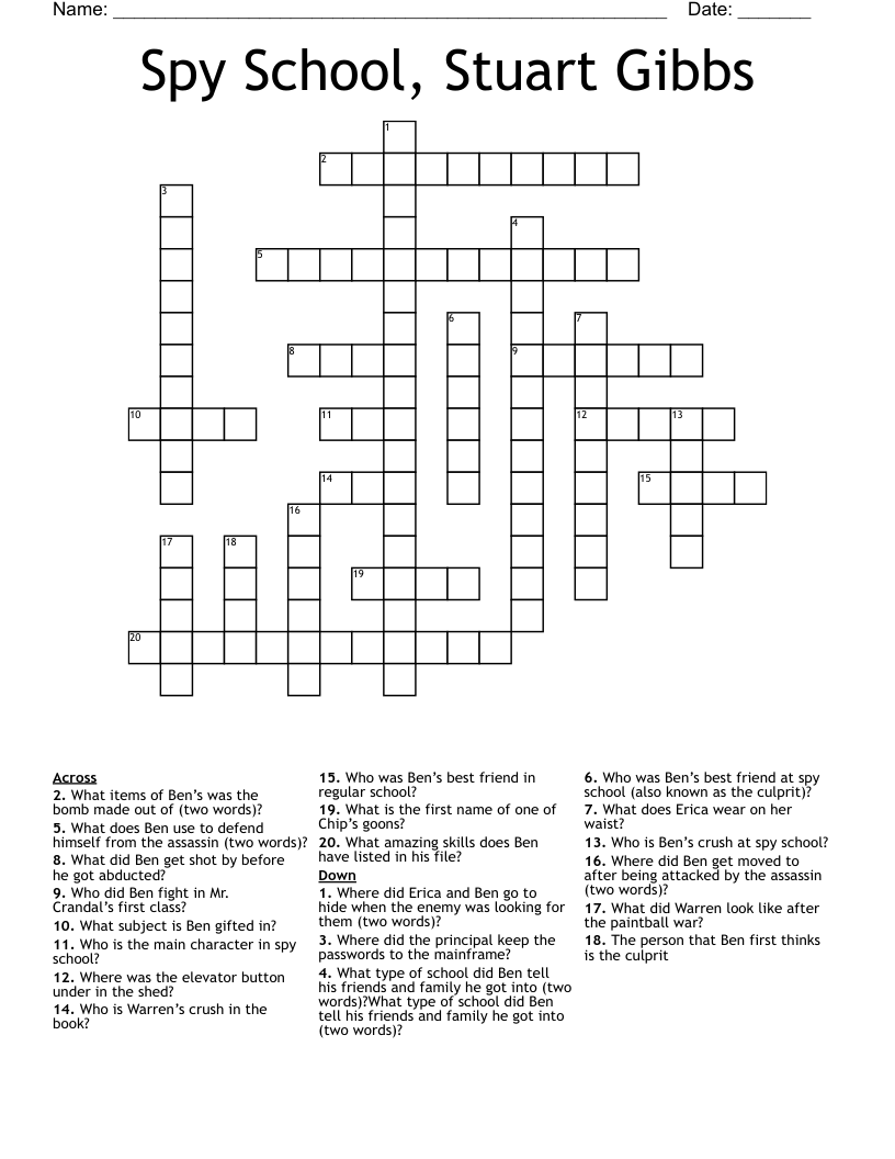 Spy School, Stuart Gibbs Crossword