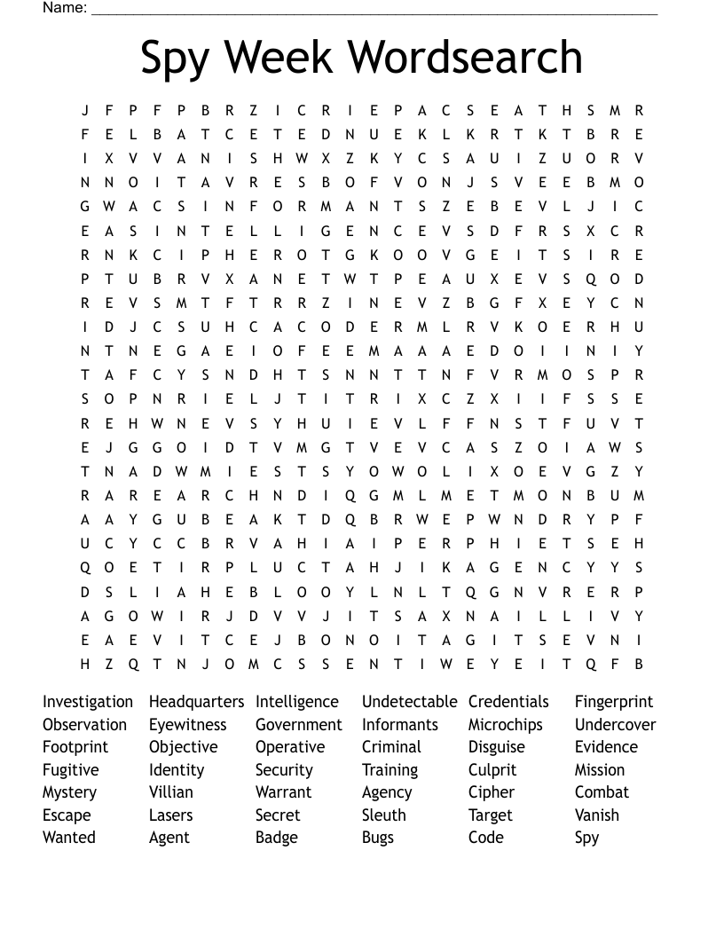 Spy Week Wordsearch