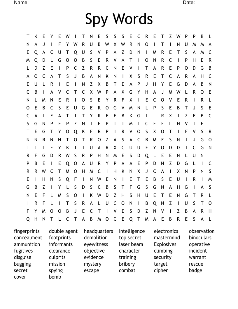 Spy Words Word Search