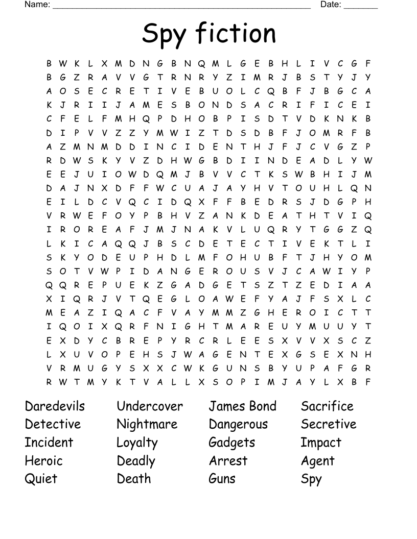 Spy fiction Word Search